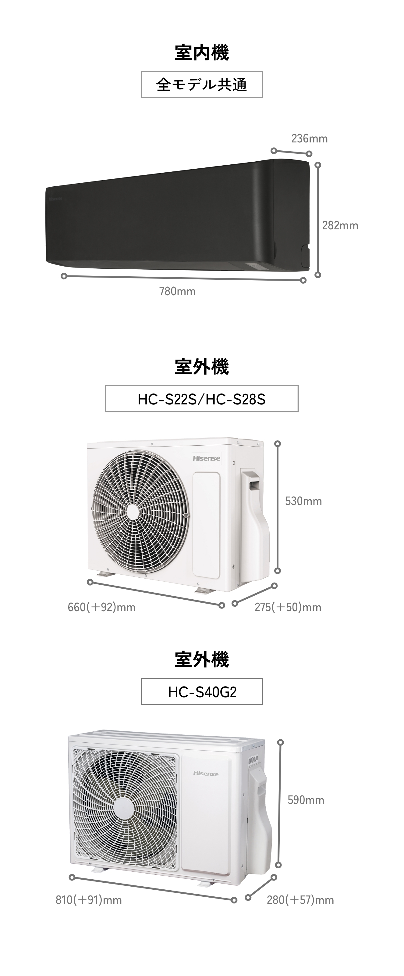ルームエアコン Sシリーズ寸法