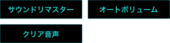 サウンドリマスター/サラウンドスペース/オートボリューム/クリア音声